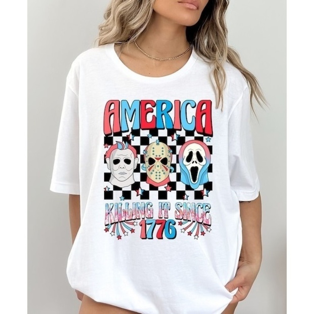 Killing It Since 1776 Shirt Horror Movie Characters Funny 4Th Of July Shirt